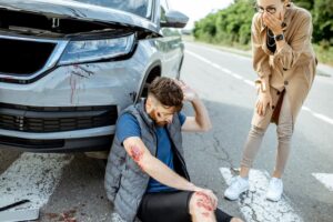 guilty driver watching injured pedestrian